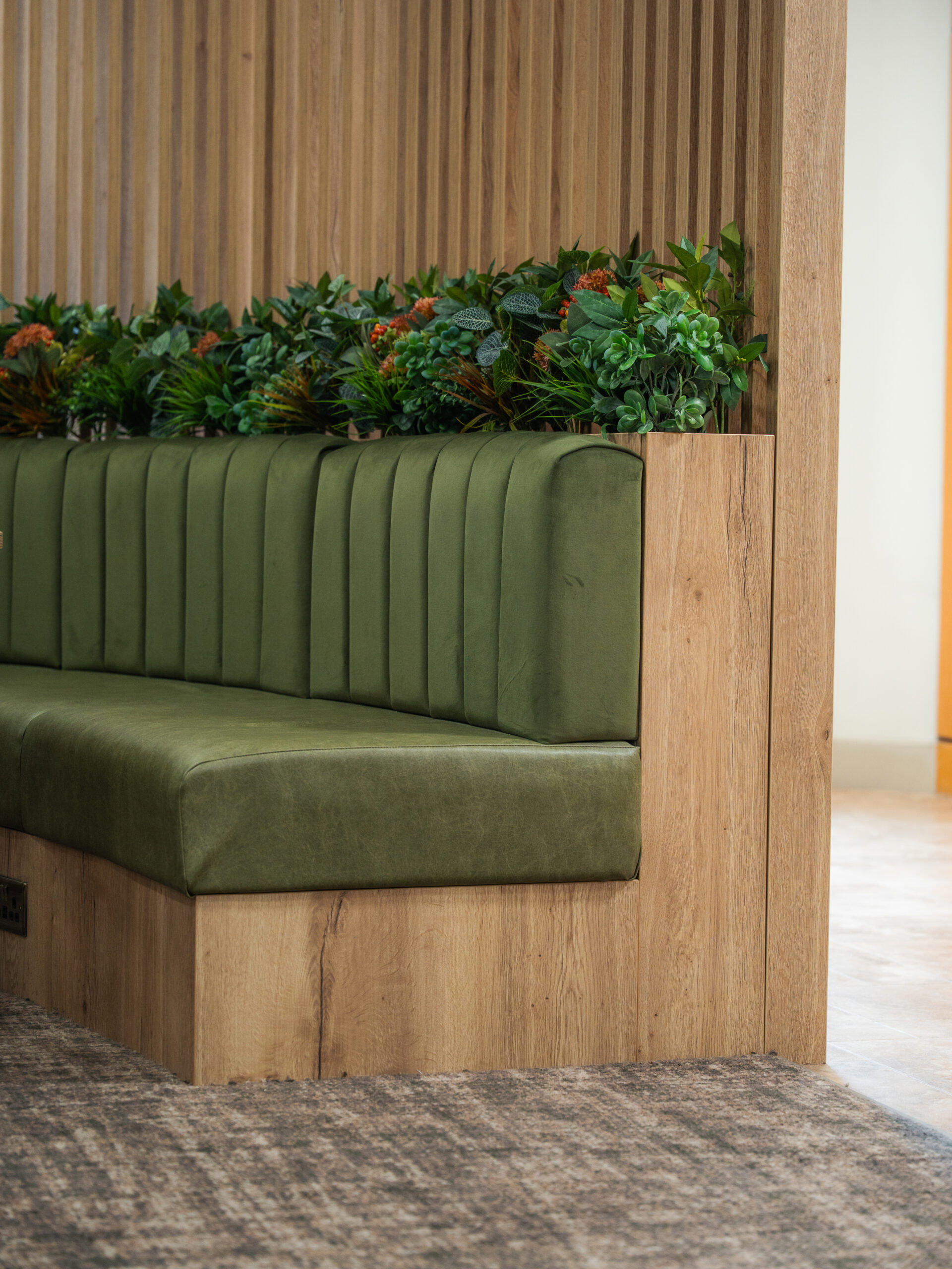 banquette seating and privacy wall for five lakes